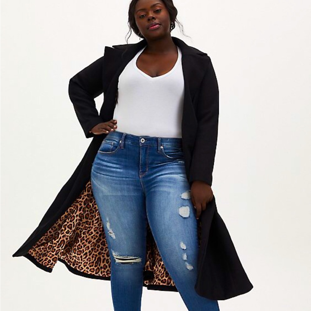 Torrid Black Wool Tie Front Fit & Flair Coat.